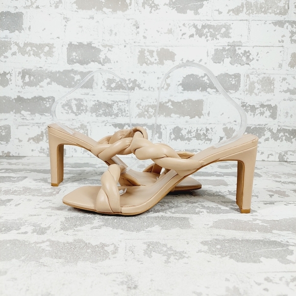 New Open Edit Remmy Twisted Strap Beige Square Toe Heeled Sandals H513 - Picture 5 of 15